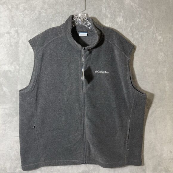 NWT Columbia Men 2XL Steens Mountain Vest Full Zip Charcoal Heather Gray Fleece - Picture 2 of 10